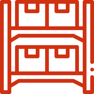 Boxes on warehouse shelves